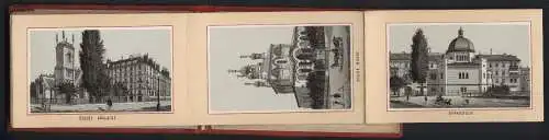 Leporello-Album Geneve mit 27 Lithographie-Ansichten, Synagoge, Chateau de Rothschild, Eglise Russe, Notre Dame, Uni