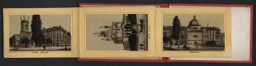 Leporello-Album Geneve mit 24 Lithographie-Ansichten, Synagoge, Eglise Russe, Quai du Mont Blanc, Rue du Mont Blanc