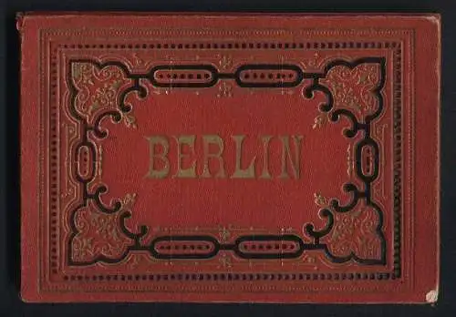 Leporello-Album Berlin mit 25 Lithographie-Ansichten, Synagoge, Mausoleum, Flora Charlottenburg, Bahnhof Friedrichstrasse