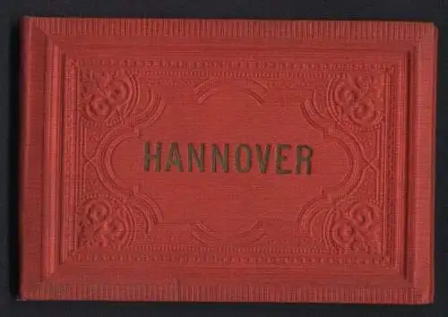 Leporello-Album Hannover mit 25 Lithographie-Ansichten, Synagoge, Schiffgraben, Realschule, Leibnitzhaus, neuer Bahnhof