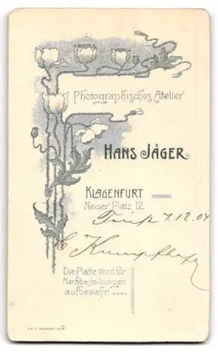 Fotografie Hans Jäger, Klagenfurt, Neuer Platz 12, Portrait junger Mann mit Schnauzbart