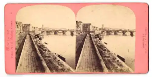 Stereo-Fotografie E. Meardein, Paris, Ansicht Toulouse, Quai de la Daurade, 1876