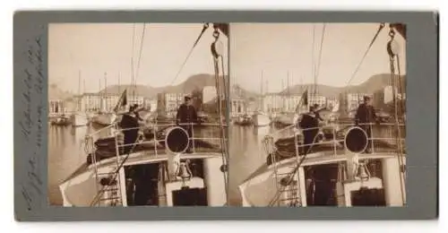 Stereo-Fotografie unbekannter Fotograf, Ansicht Nizza, Blick vom Schiff nach dem Hafen
