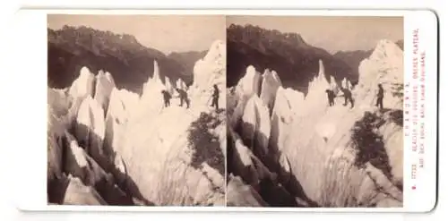 Stereo-Fotografie Alois Beer, Klagenfurt, Ansicht Chamonix, Glacier des Bossons, Oberes Plateau, Bergsteiger