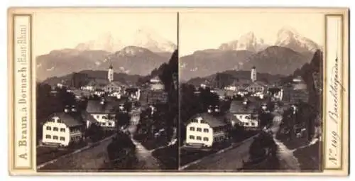 Stereo-Fotografie A. Braun, Dornach, Ansicht Berchtesgaden, Blick in den Ort mit Kirche