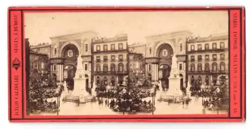 Stereo-Fotografie Icilio Calzolari, Milano, Ansicht Milano, Place Leonardo d. Vinci, 1881