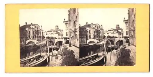Stereo-Fotografie unbekannter Fotograf, Ansicht Venezia, Kanal und Brücken in der Stadt