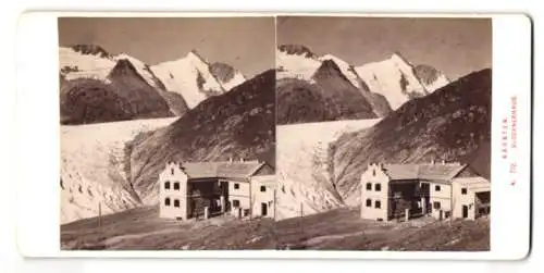 Stereo-Fotografie Alois Beer, Klagenfurt, Ansicht Heiligenblut, das Glocknerhaus am Gletscher, Kärnten