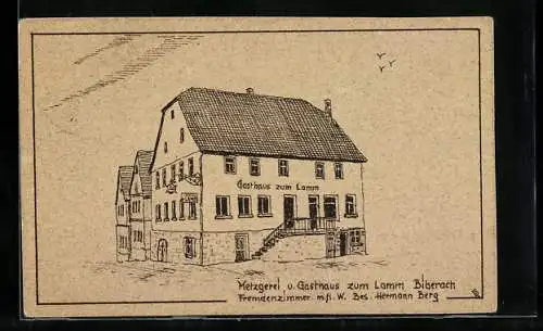 Künstler-AK Biberach / Heilbronn, Gasthaus zum Lamm von Hermann Berg