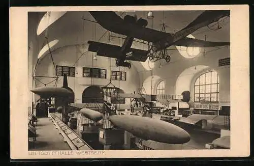 AK München, Deutsches Museum, Luftschiffhalle, Westseite, Flugzeuge