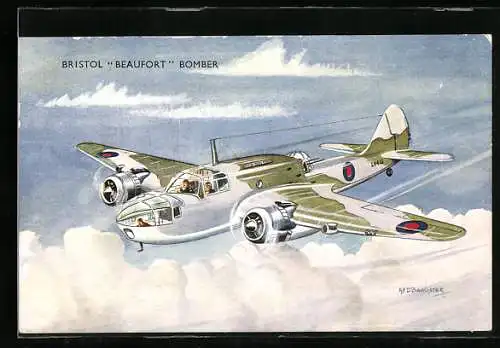 Künstler-AK Flugzeug Bristol Beaufort Bomber