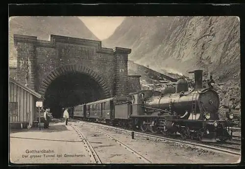 AK Goeschenen, Gotthardbahn verlässt den Tunnel