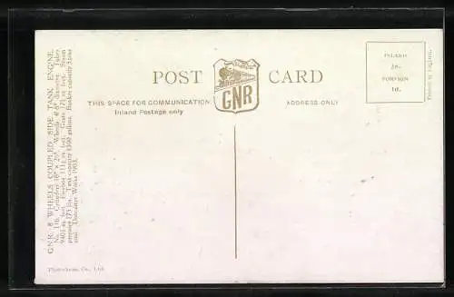 Künstler-AK G.N.R. 8 Wheels Coupled Side Tank Engine No. 116, englische Eisenbahn