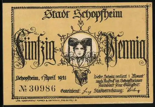 Notgeld Schopfheim 1921, 50 Pfennig, Mutter gibt den Kindern Hafermus