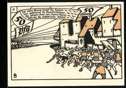 Notgeld Herne i. Westf. 1921, 50 Pfennig, Die Burg wird gestürmt