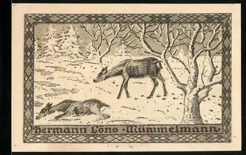 Notgeld Hemdingen, 75 Pfennig, Zwei Rehe im Schnee, eines liegend