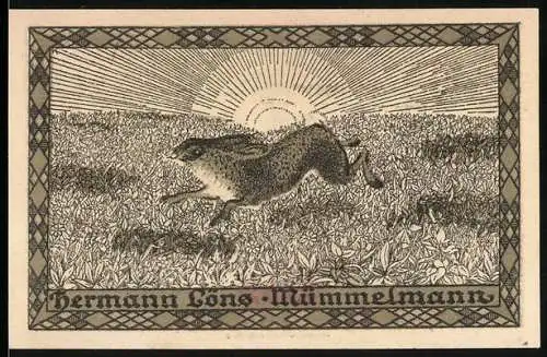 Notgeld Hemdingen, 50 Pfennig, Ein Hase im Sonnenaufgang