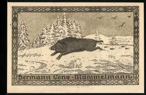 Notgeld Hemdingen, 75 Pfennig, Ein Wildschwein rennt durch den Schnee