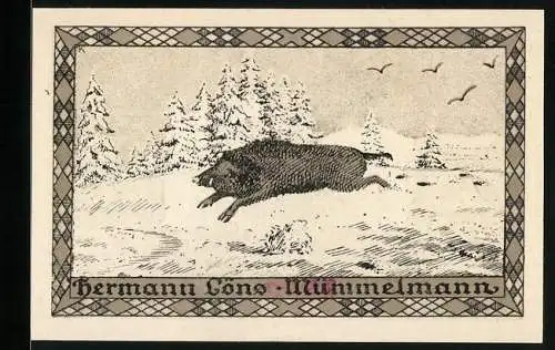 Notgeld Hemdingen, 75 Pfennig, Wildschwein in winterlicher Landschaft