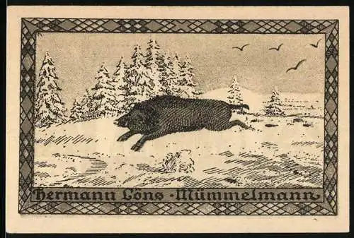 Notgeld Hemdingen, 75 Pfennig, Wildschwein im Schnee