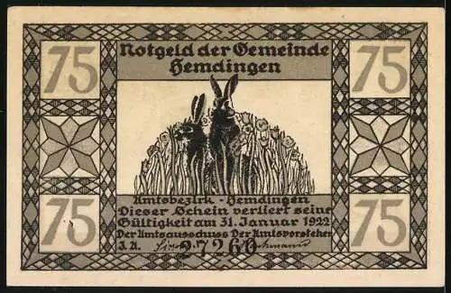 Notgeld Hemdingen, 75 Pfennig, Rehe im Schnee