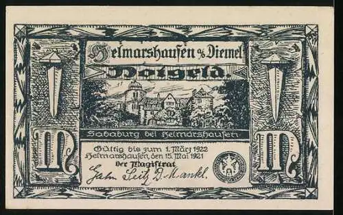 Notgeld Helmarshausen a. d. Diemel 1921, 1 Mark, Blick auf die Sababurg