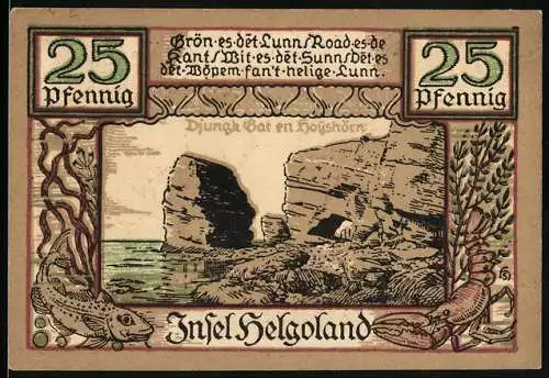 Notgeld Helgoland 1921, 25 Pfennig, Partie an felsiger Küste