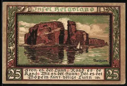 Notgeld Helgoland 1921, 25 Pfennig, Blick auf die roten Klippen