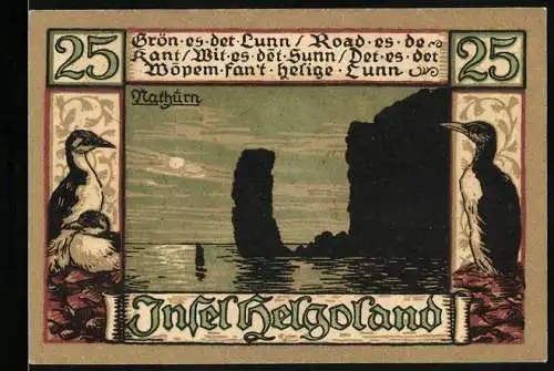 Notgeld Helgoland 1921, 25 Pfennig, Freistehender Felsen im Mondlicht