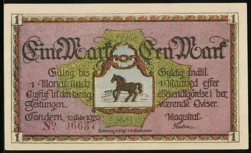 Notgeld Tondern 1920, 1 Mark, Belebte Szene am Viehmarkt