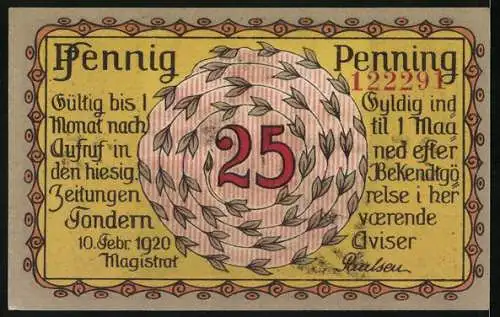 Notgeld Tondern 1920, 25 Pfennig, Frau mit dem Goldhorn