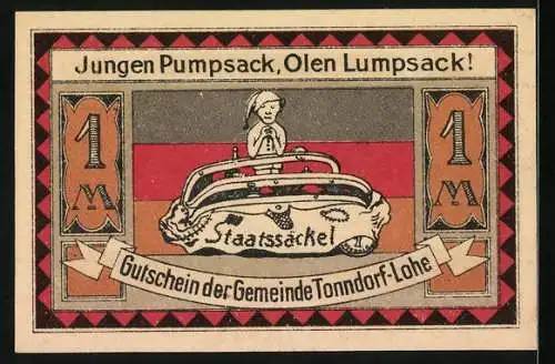 Notgeld Tonndorf-Lohe 1921, 1 Mark, Das leere Staatssäckel