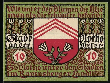 Notgeld Vlotho 1921, 10 Pfennig, Wappen und Lilien