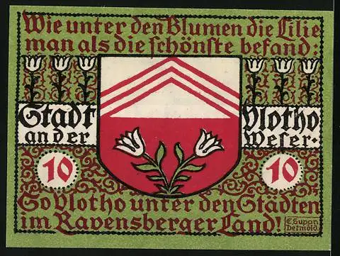 Notgeld Vlotho 1921, 10 Pfennig, Wappen und Lilienverziehrung