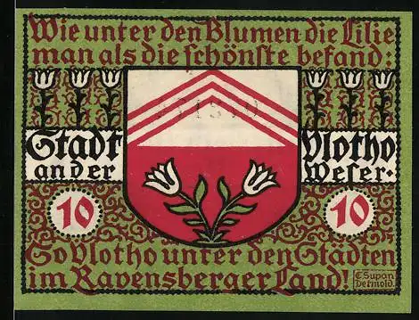 Notgeld Vlotho 1921, 10 Pfennig, Lilien und Wappen