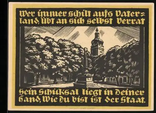 Notgeld Genthin 1921, 2 Mark, Madonna mit Kind und Denkmal mit Kirche