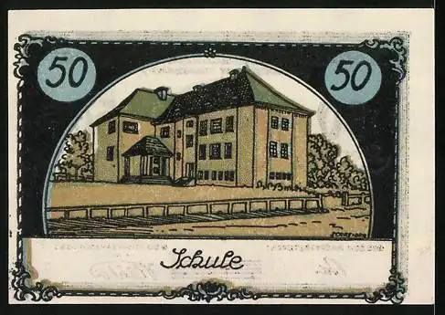 Notgeld Tangstedt, 50 Pfennig, Blick auf die Schule