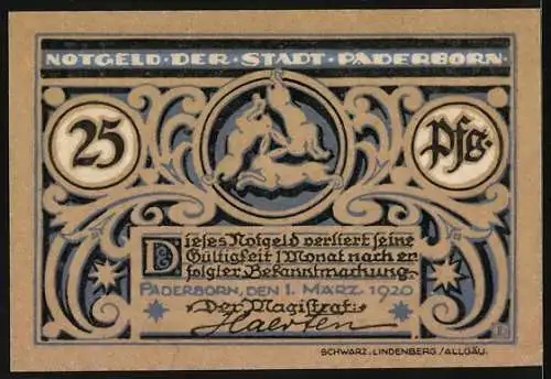 Notgeld Paderborn 1920, 25 Pfennig, Bischof mit Bibel