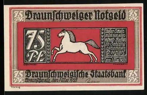 Notgeld Braunschweig 1921, 75 Pfennig, Pferd und Eulenspiegel als Arzt