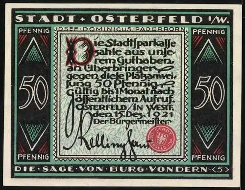 Notgeld Osterfeld i. W. 1921, 50 Pfennig, Die Sage von Burg Vondern