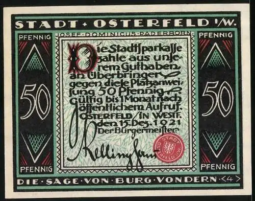 Notgeld Osterfeld i. W. 1921, 50 Pfennig, Die Sage von Burg Vondern