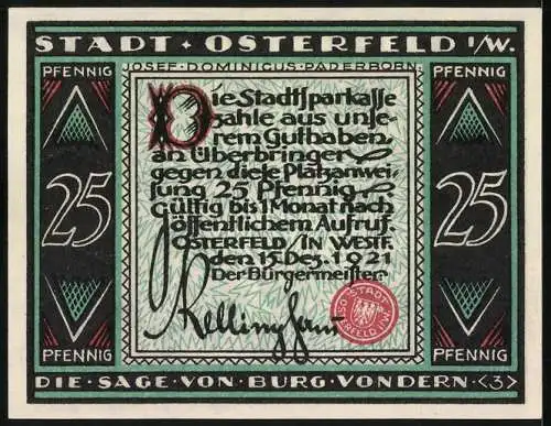 Notgeld Osterfeld i. W. 1921, 25 Pfennig, Szene aus der Sage von Burg Vondern