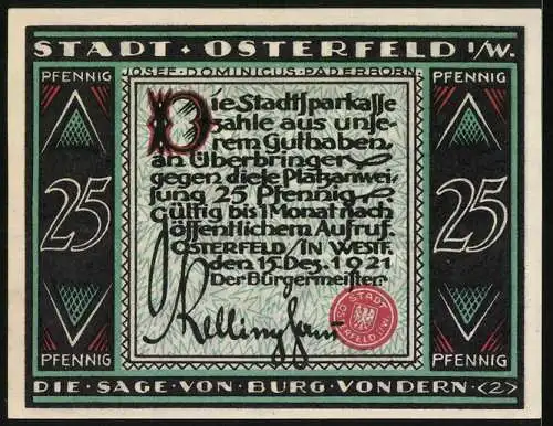 Notgeld Osterfeld i. W. 1921, 25 Pfennig, Szene aus der Sage von Burg Vondern