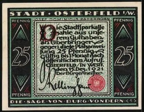 Notgeld Osterfeld 1921, 25 Pfennig, Die Sage von Burg Vondern