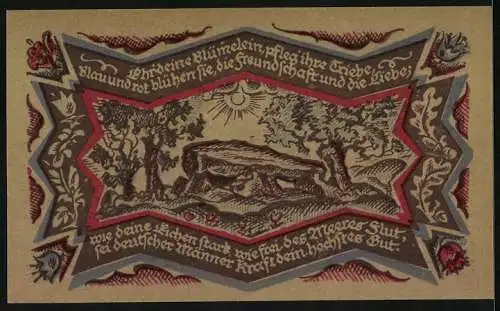 Notgeld Oldenburg 1921, 50 Pfennig, Sonnenschein auf Felsen mit Gedichttext