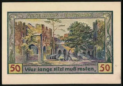 Notgeld Freiburg i. Schl. 1921, 50 Pfennig, Kirche und Burghof der alten Burg