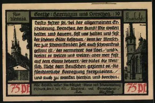 Notgeld Pössneck 1921, 75 Pfennig, Goethe: Hermann und Dorothea