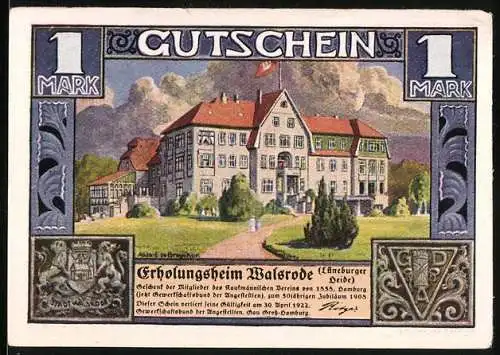 Notgeld Walsrode /Lüneburger Heide 1922, 1 Mark, Erholungsheim und Kloster