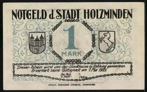 Notgeld Holzminden 1922, 1 Mark, Zapfenstreich beim Schützenfest