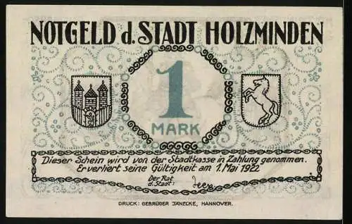 Notgeld Holzminden 1922, 1 Mark, Ausmarsch beim Schützenfest
